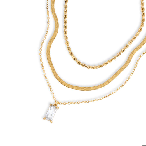 Collar triple panza de vibora torzal cristal 50cm