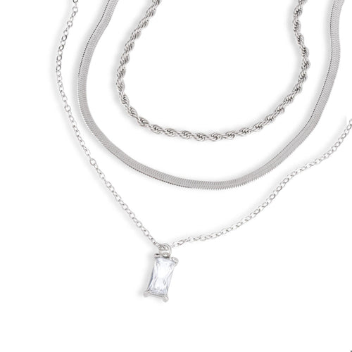 Collar triple panza de vibora torzal cristal 50cm