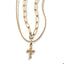 Collar de doble cadena con cruz de flores y cristal 50-55cm