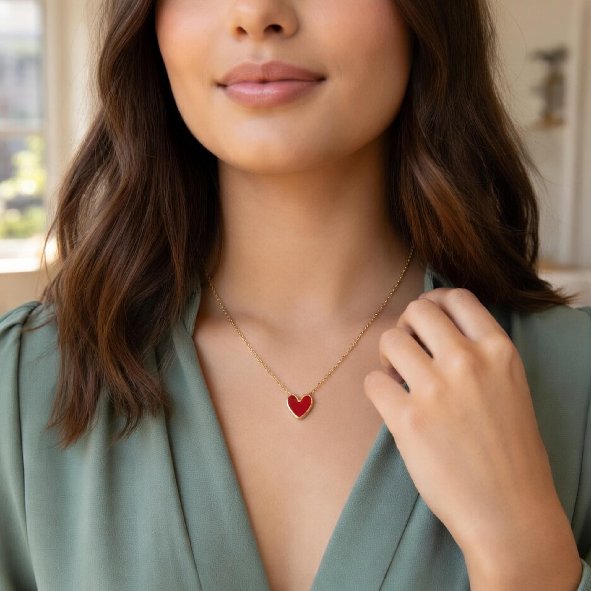 Collar de corazon con esmalte rojo 45cm