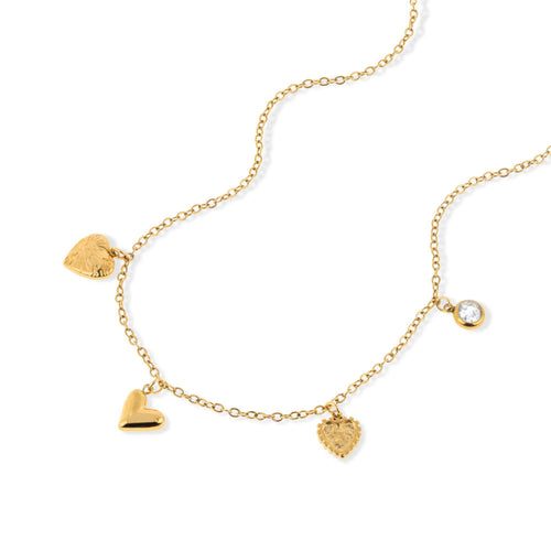 Collar con colgantes de corazon y cristal 45-50cm