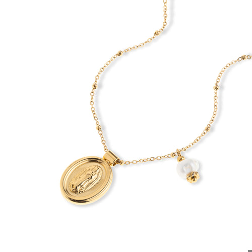 Collar con perla medalla virgen de guadalupe 45cm