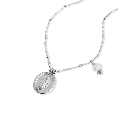 Collar con perla medalla virgen de guadalupe 45cm