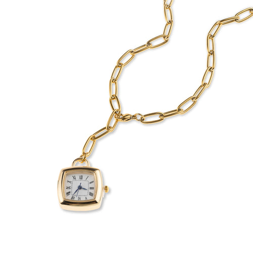 Collar con colgante de reloj cuadrado de numeros romanos 55cm
