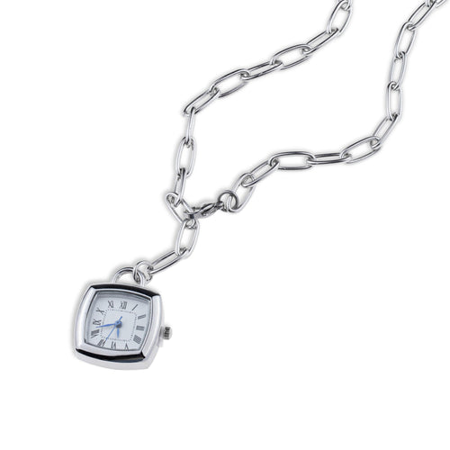 Collar con colgante de reloj cuadrado de numeros romanos 55cm