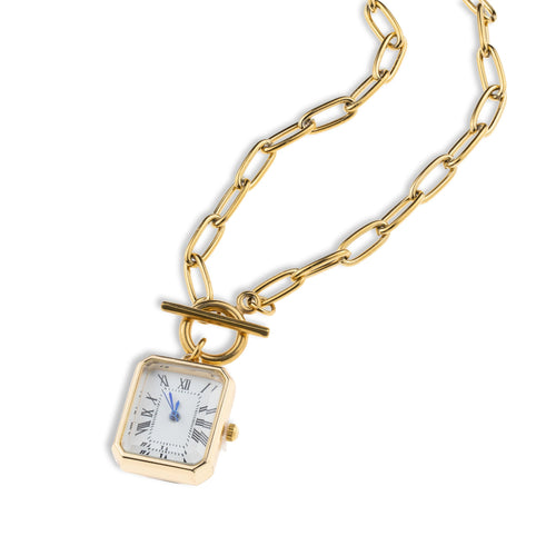 Collar con colgante reloj rectangular de numeros romanos 55cm