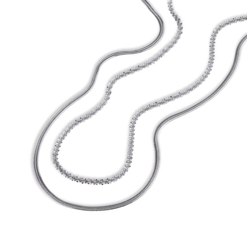 Collar doble cadena planchada y torsal diamantada 60cm