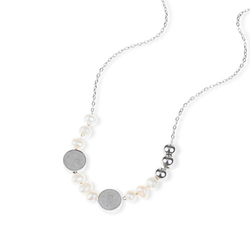 Collar perla balin medalla de san benito 50cm