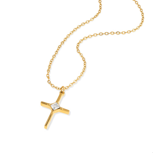 Collar de cruz cristal en forma de rombo 45-50cm ancho 24mm