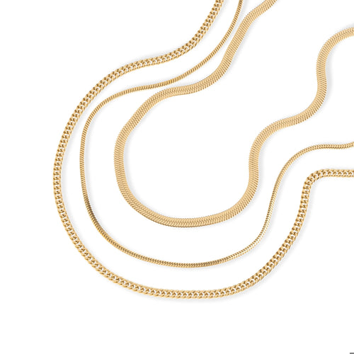 Collar triple cadena barbada planchada cola de raton 55-60cm