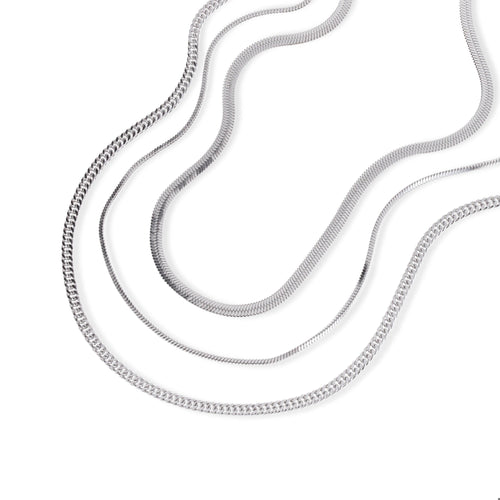 Collar triple cadena barbada planchada cola de raton 55-60cm