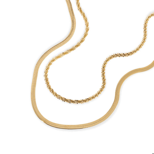 Collar doble cadena planchada y torsal diamantada 45-50cm