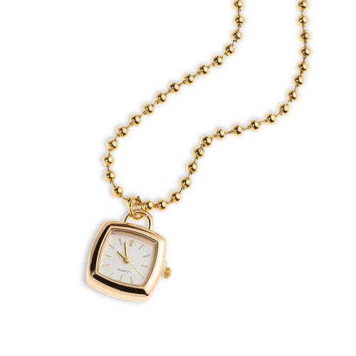 Collar de balines y colgante de reloj cuadrado 45-50cm