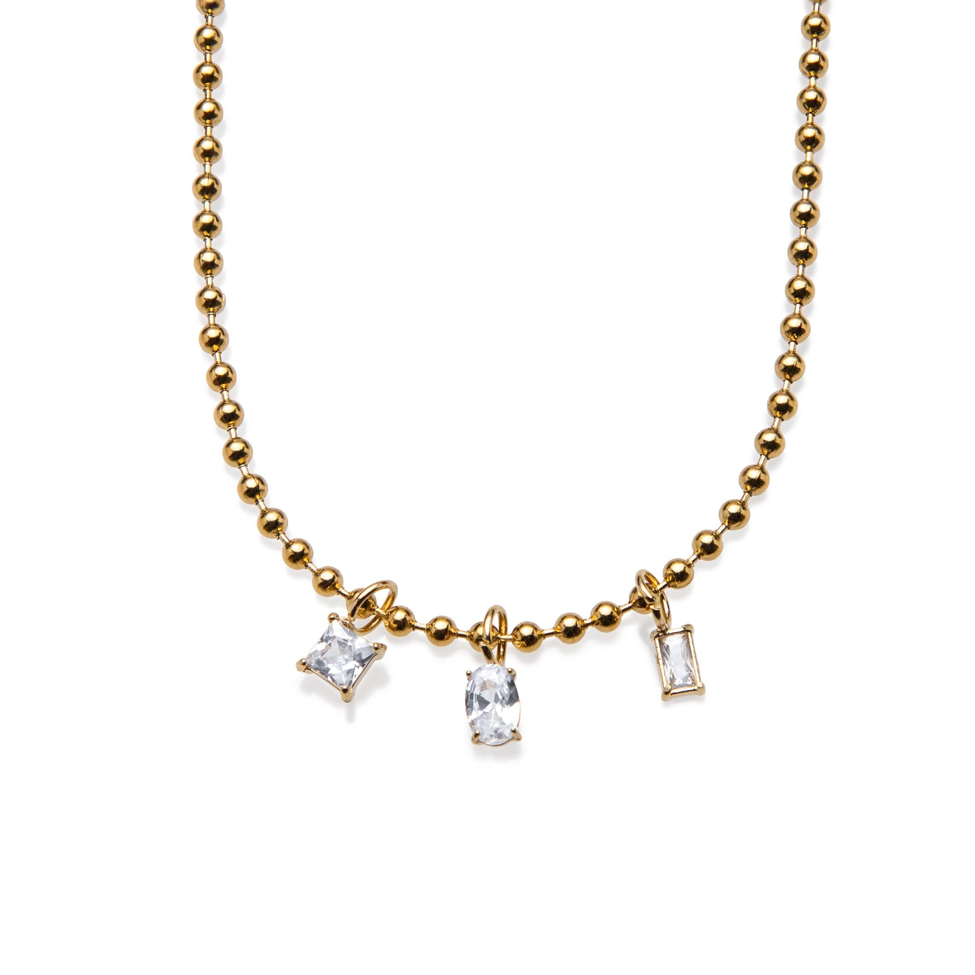 Collar de balines con cristales geometricos 45-50cm