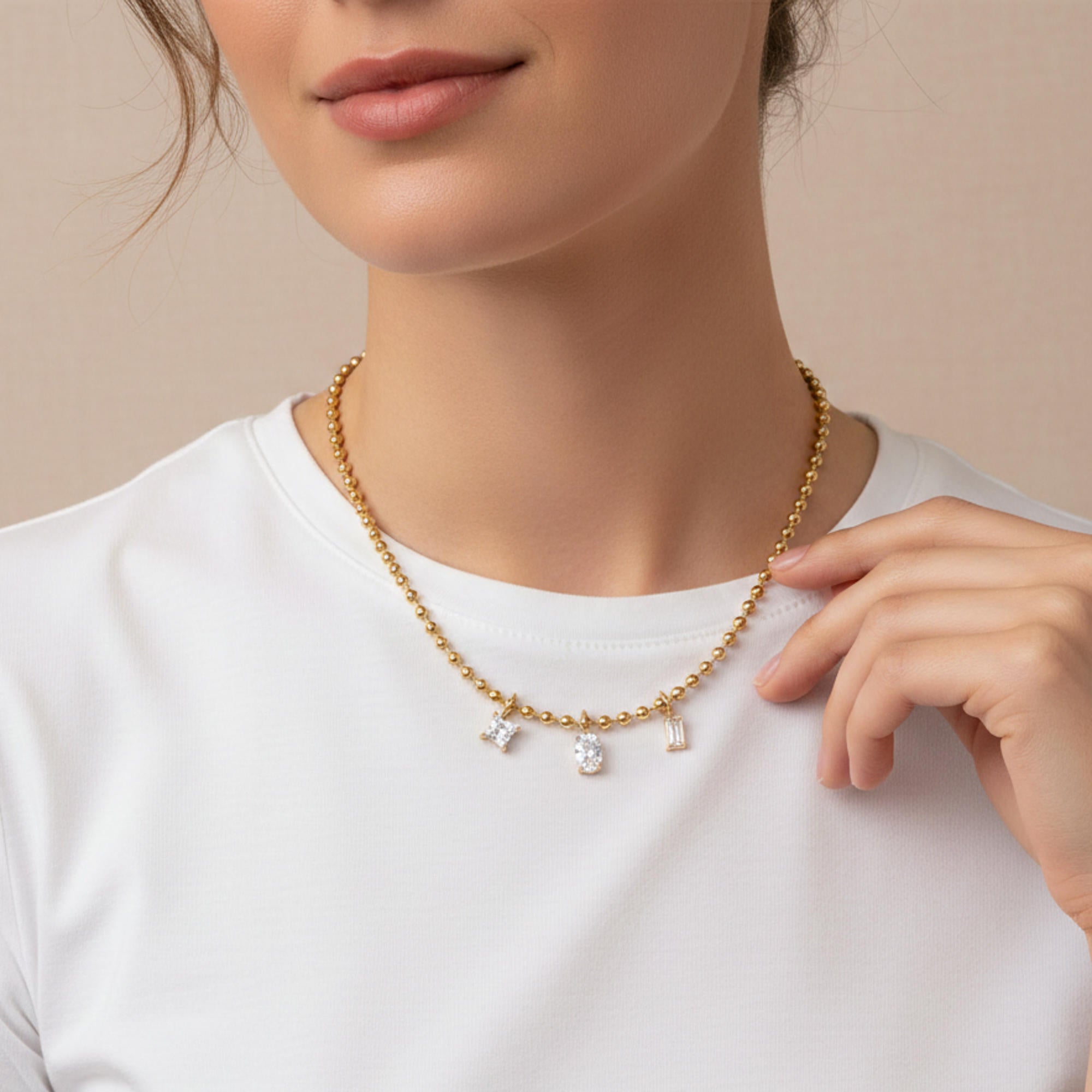 Collar de balines con cristales geometricos 45-50cm