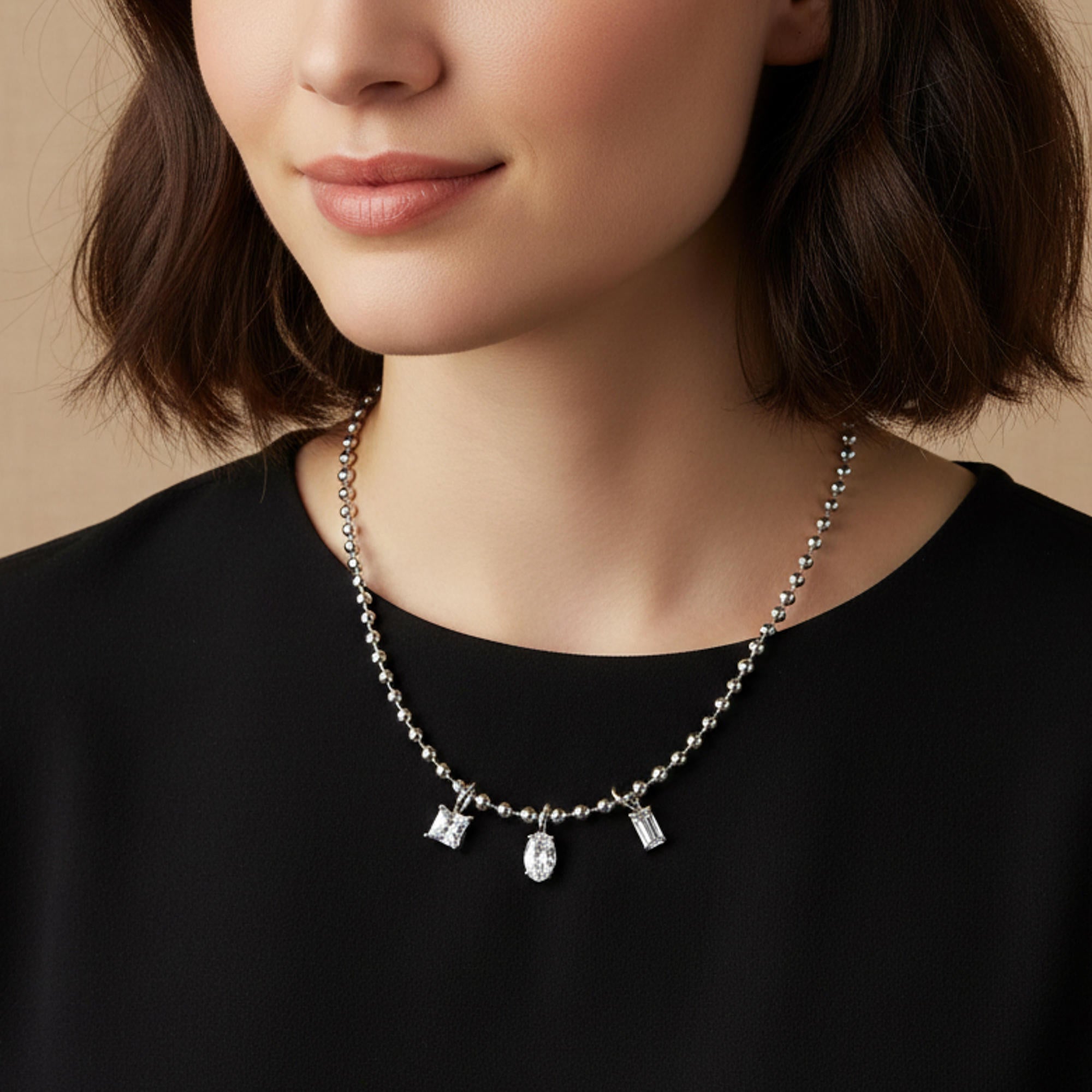 Collar de balines con cristales geometricos 45-50cm