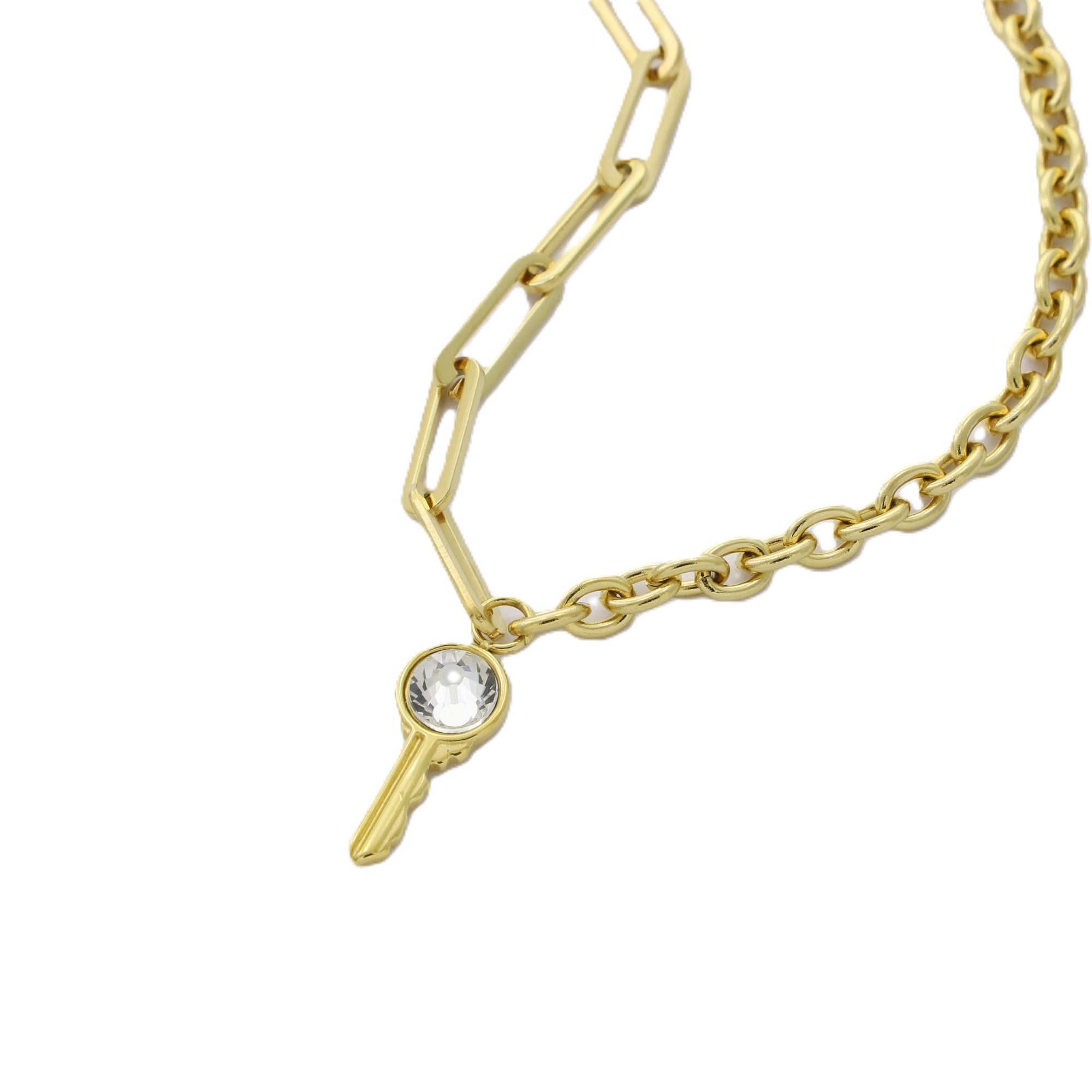 Collar con cadena doble estilo y dije de llave con cristal 50-55cm/18mm