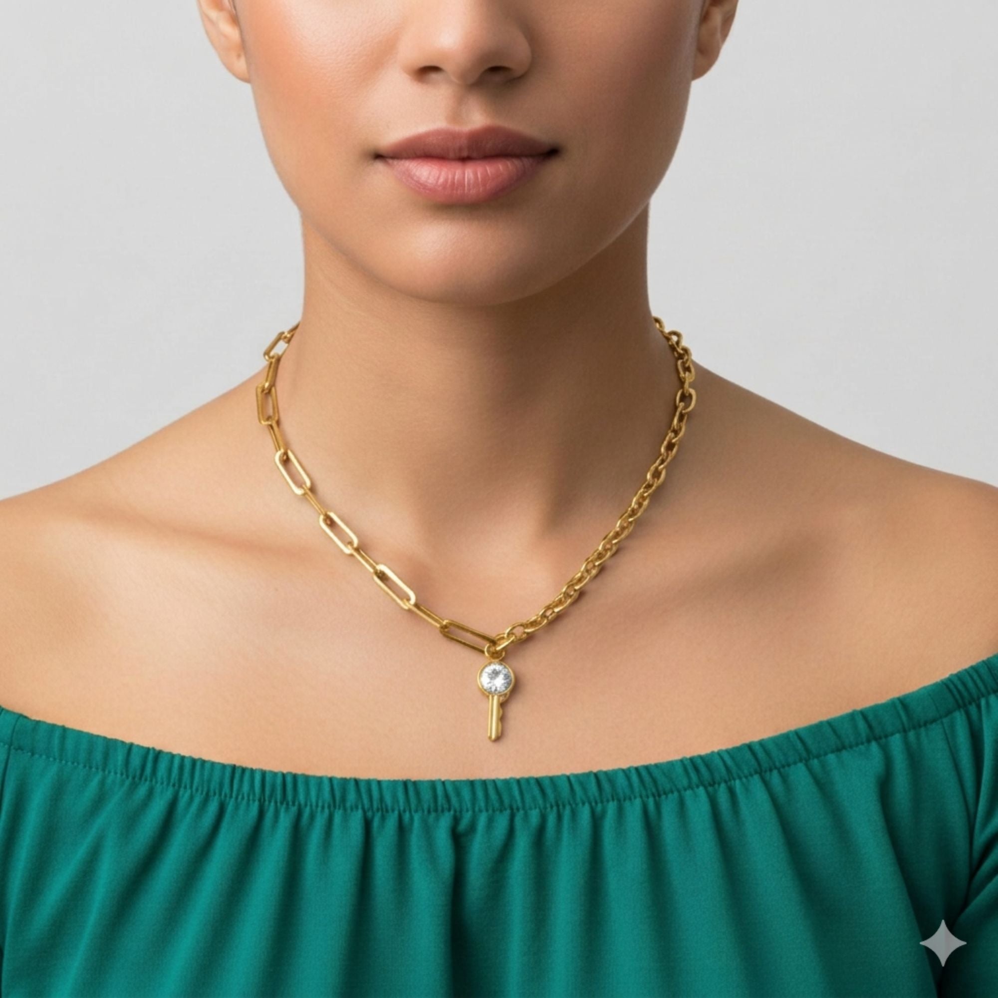 Collar con cadena doble estilo y dije de llave con cristal 50-55cm/18mm