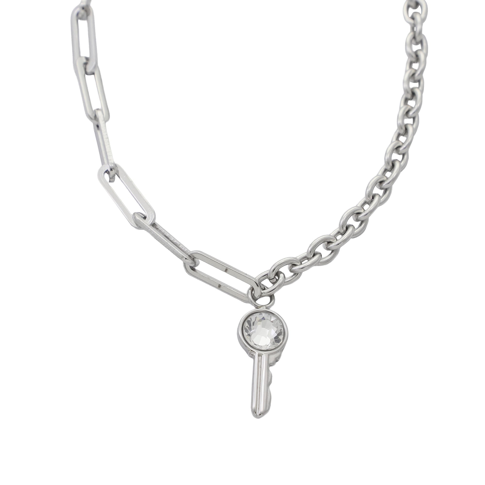 Collar con cadena doble estilo y dije de llave con cristal 50-55cm/18mm