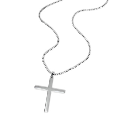 Collar eslabon redondo dije de Cruz lisa 70cm