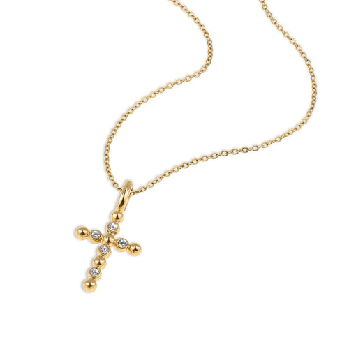 Collar dije con Cruz de balines con cristales 55-60cm