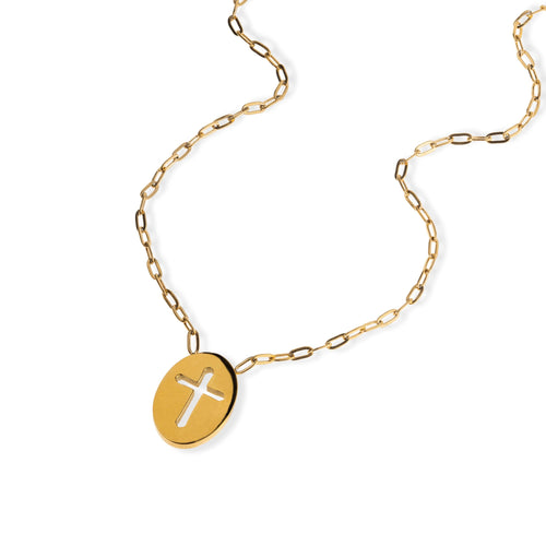 Collar dije ovalado de Cruz calada 45-50cm