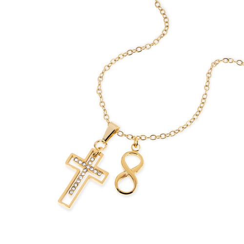 Collar de Cruz con cristales e infinito liso 60-65cm