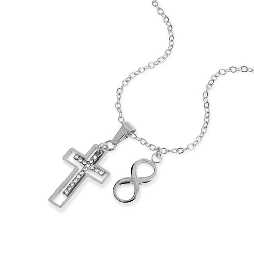 Collar de Cruz con cristales e infinito liso 60-65cm