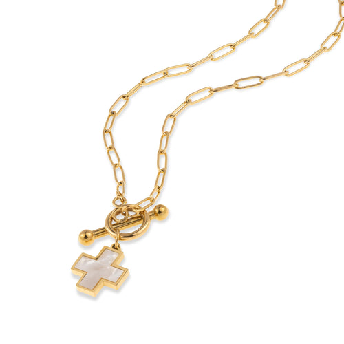 Collar de cruz con madre perla 55cm ancho 16mm