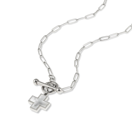 Collar de cruz con madre perla 55cm ancho 16mm