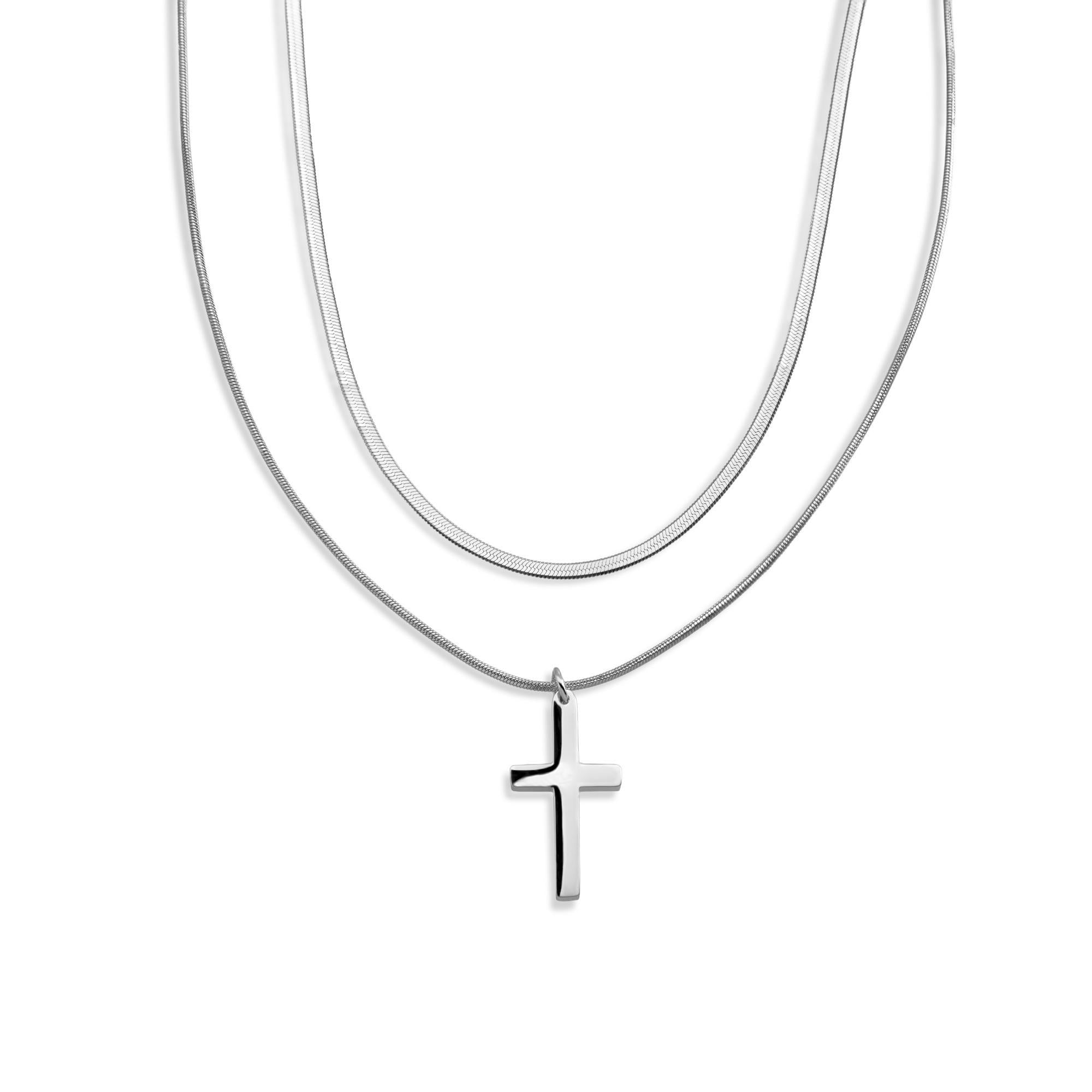 Collar doble cadena panza de vibora y cola de raton Cruz 46-60cm