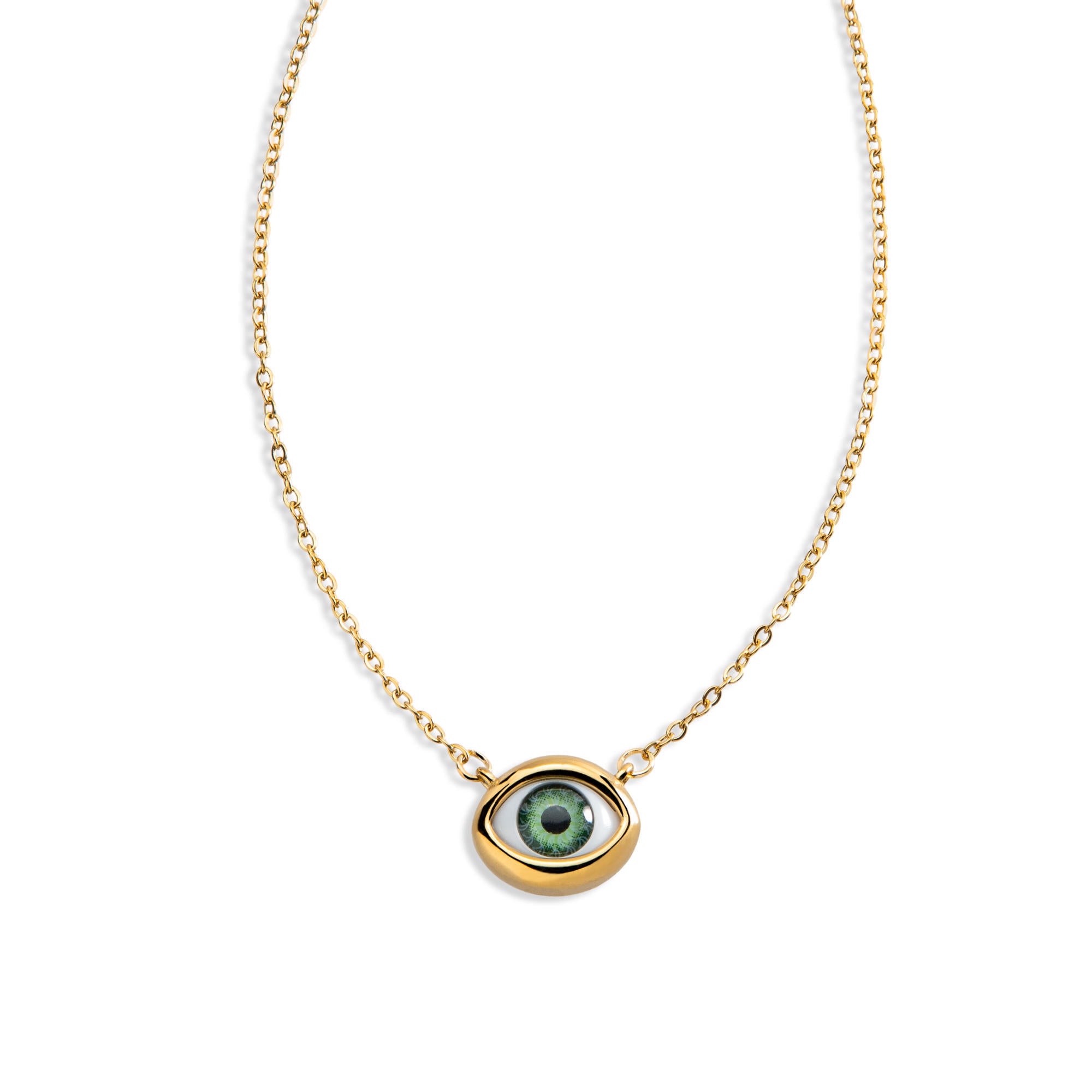 Collar con dije ojo realista verde 52-57cm