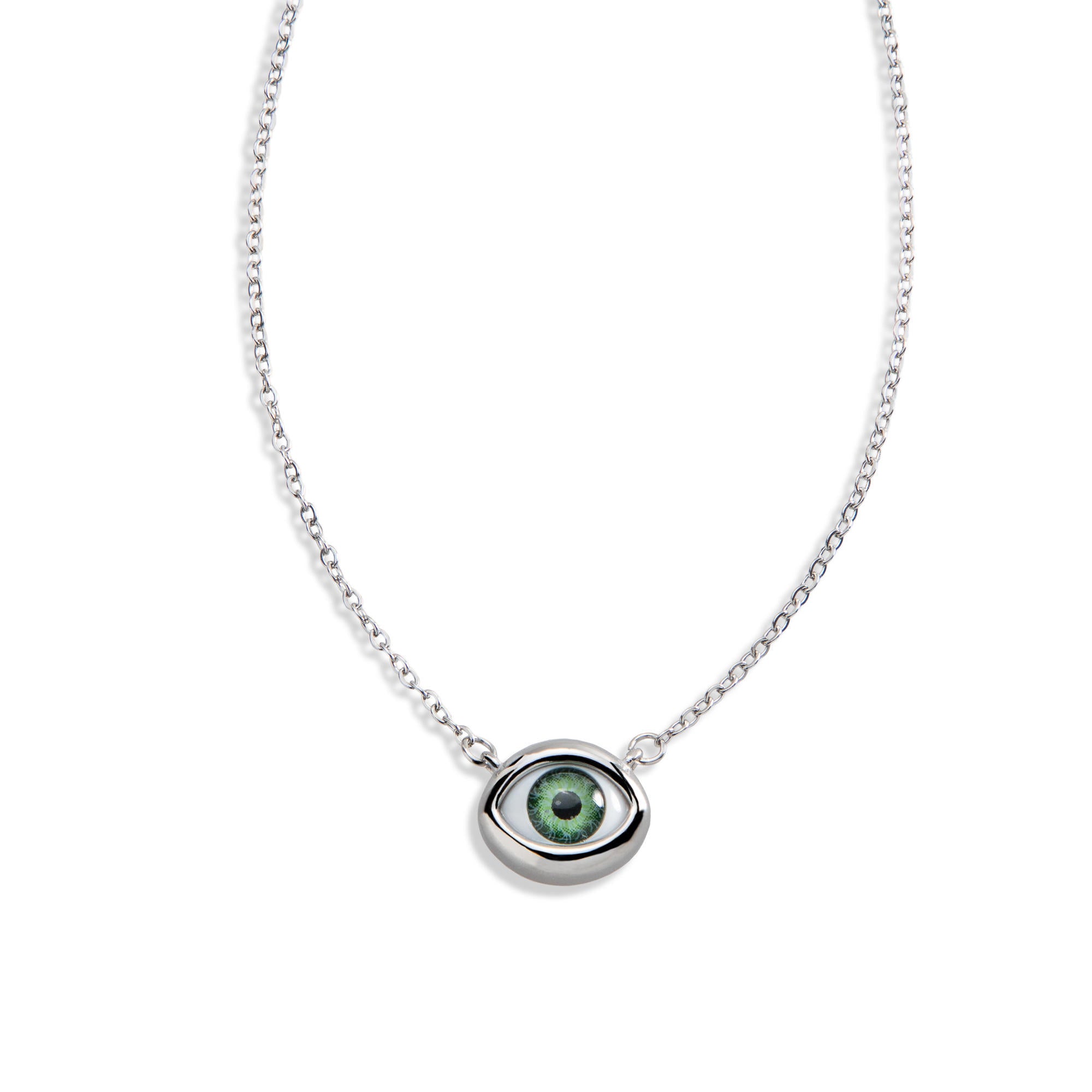 Collar con dije ojo realista verde 52-57cm