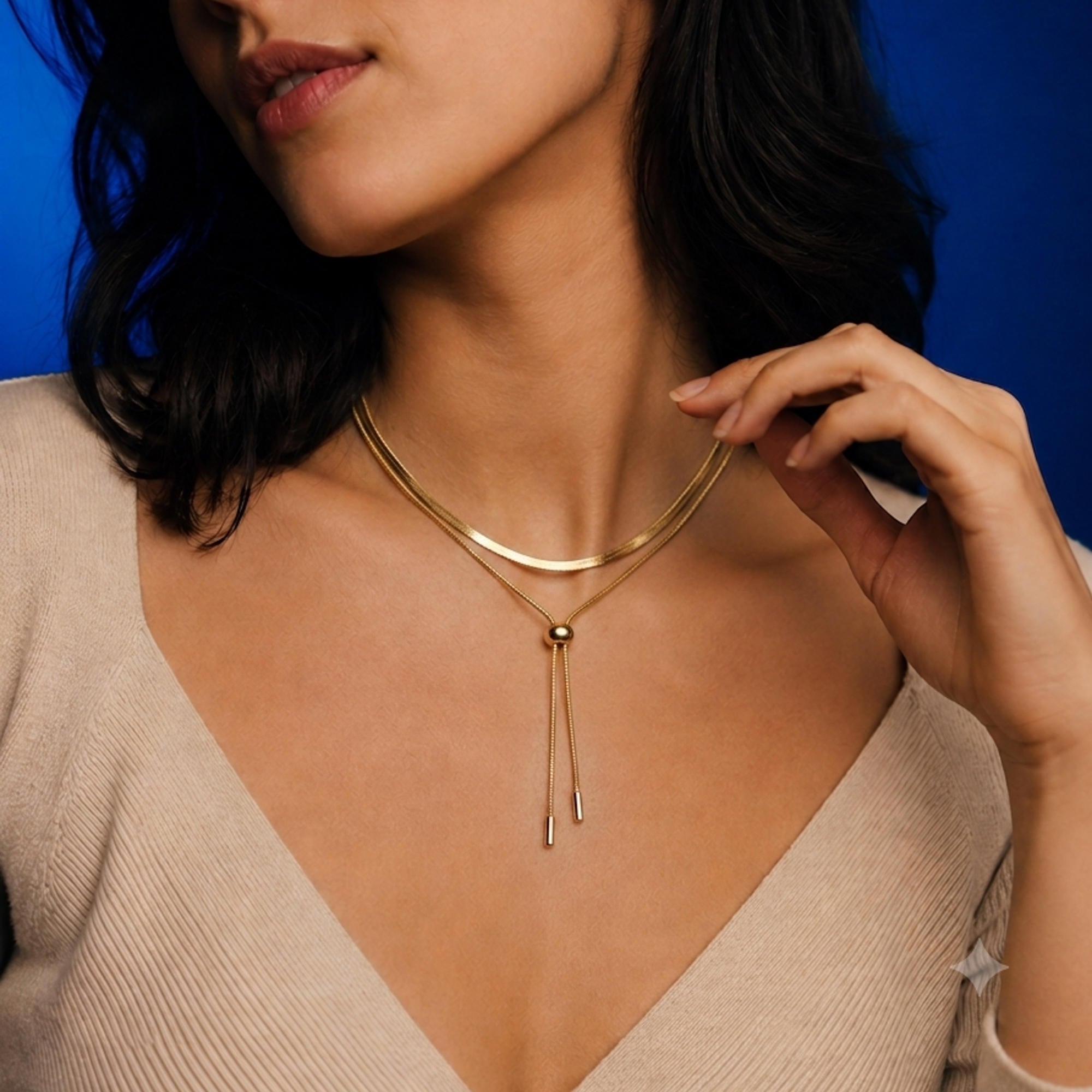 Collar doble cadena corbatin ajustable y panza de vibora 45cm