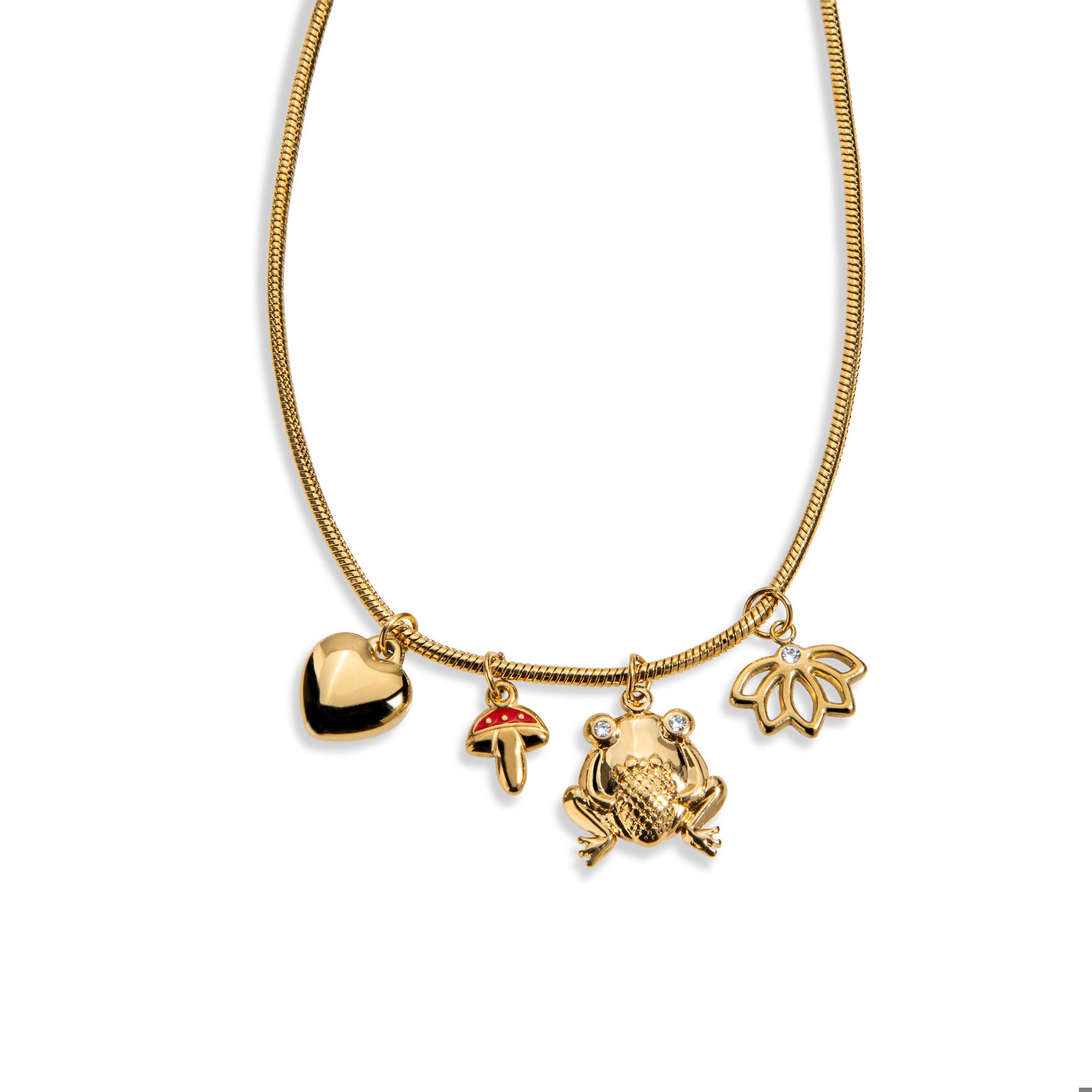 Collar cola de raton con corazon hongo rana y flor de loto 45+5cm