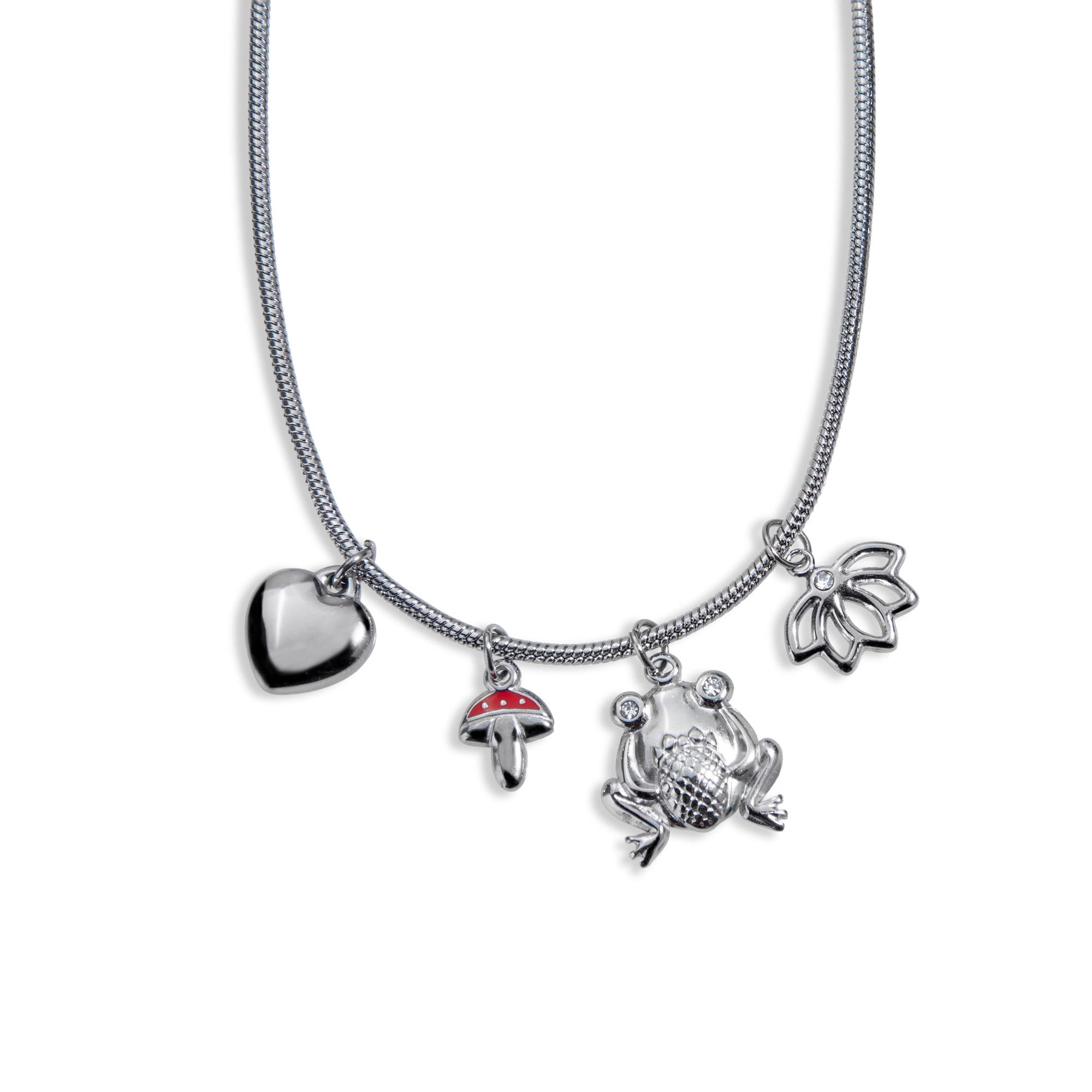 Collar cola de raton con corazon hongo rana y flor de loto 45+5cm
