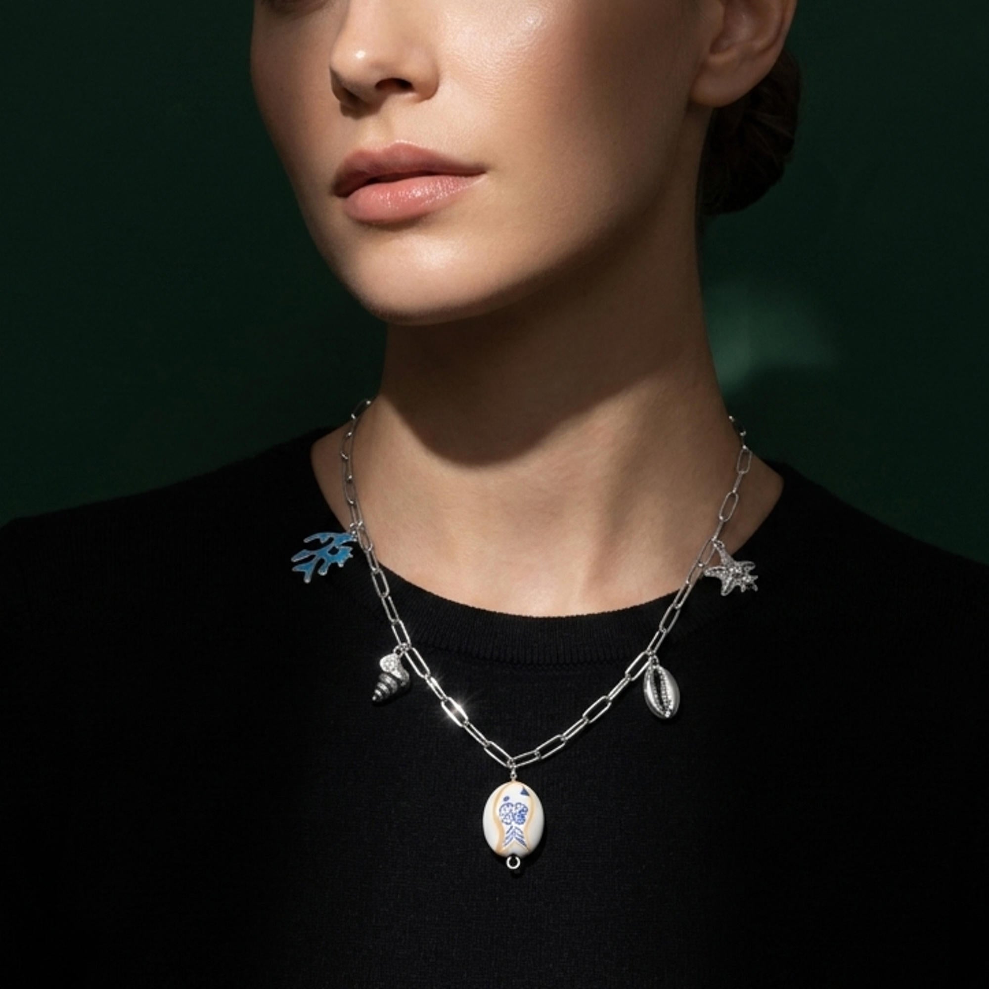 Collar eslabon largo dijes marinos colgantes esmaltados y cristales 50-55cm