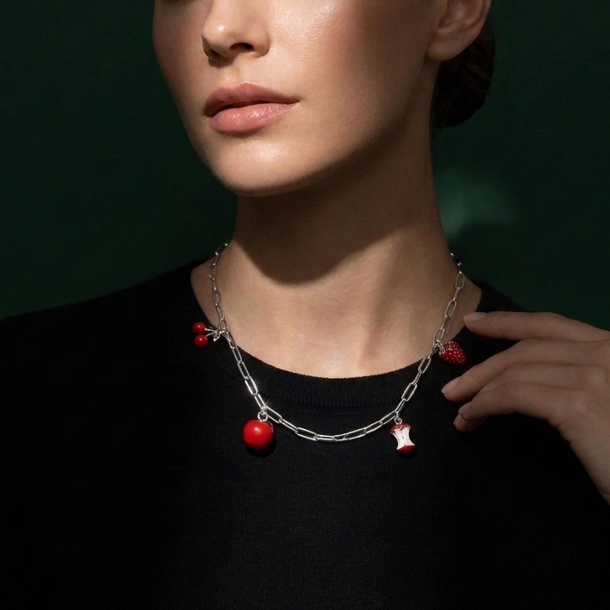 Collar eslabon largo dijes frutales colgantes esmaltados 50-55cm