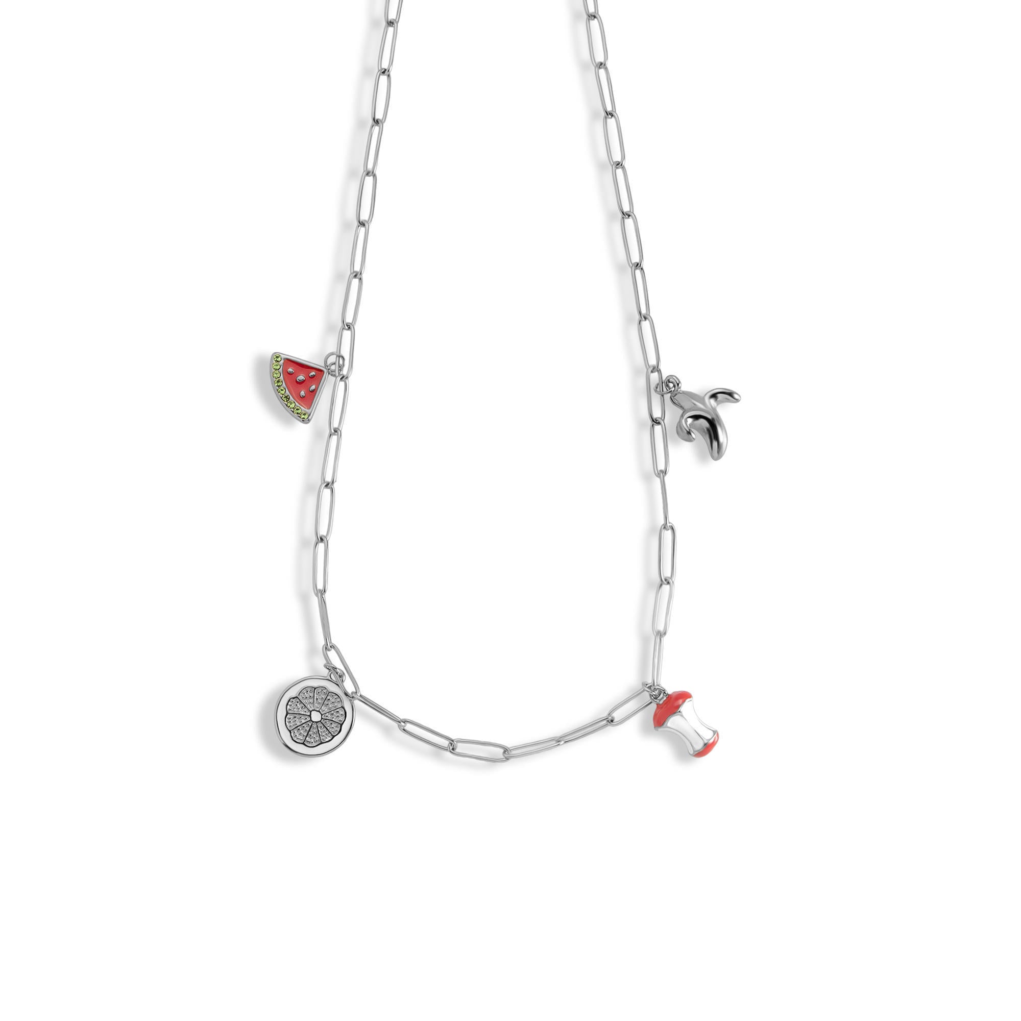 Collar eslabon largo dijes frutales colgantes esmaltados 50-55cm