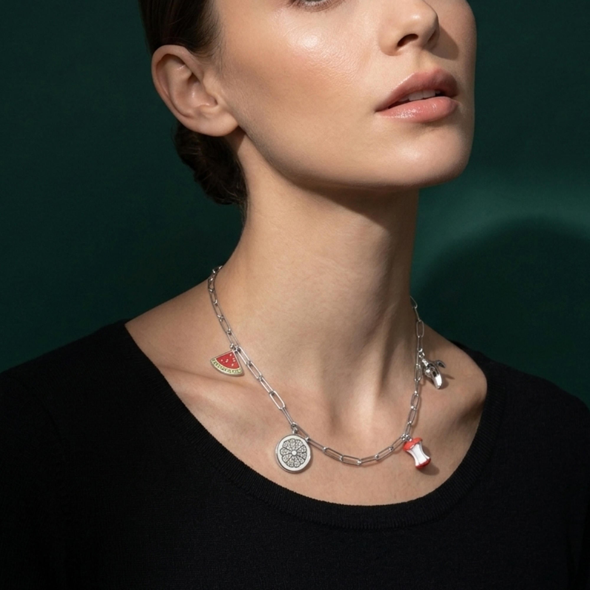 Collar eslabon largo dijes frutales colgantes esmaltados 50-55cm