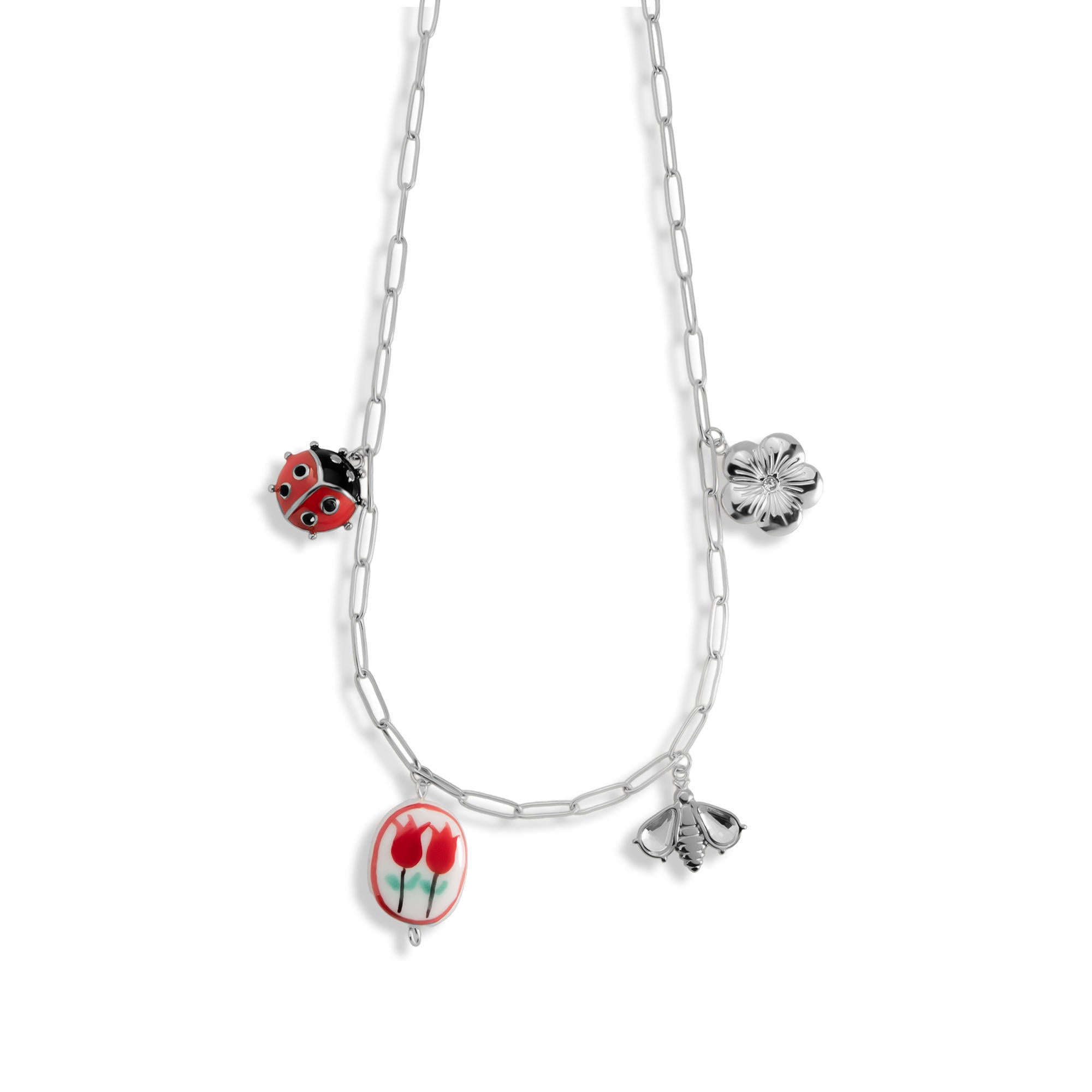 Collar eslabon largo dijes catarina abeja flor colgantes esmaltados 50-55cm