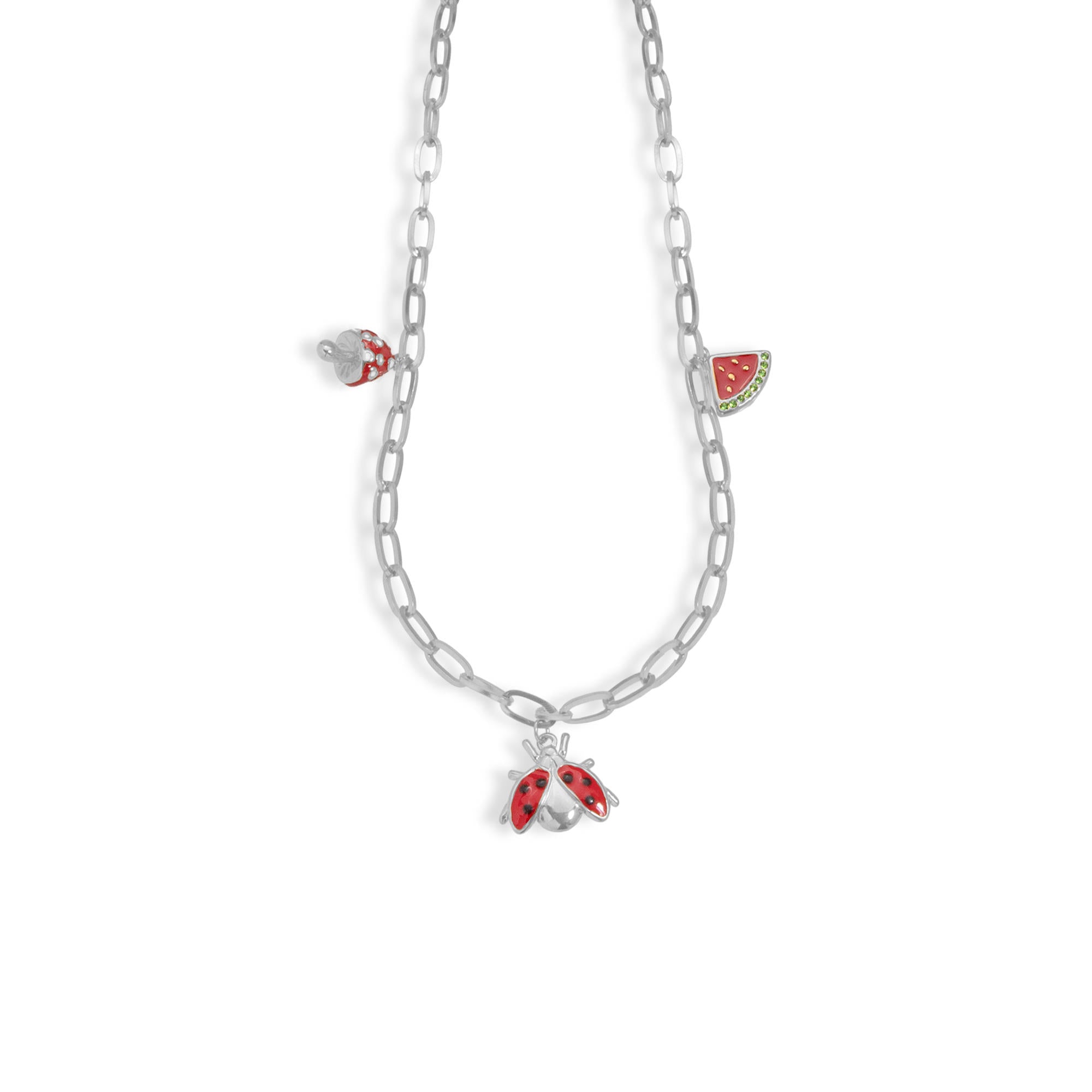 Collar eslabon largo dijes colgantes hongo sandia mariquita esmaltados 50-55cm