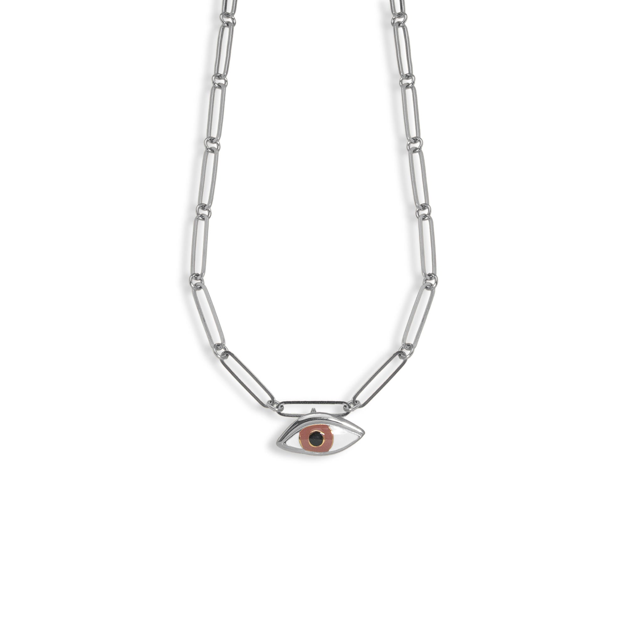 Collar eslabon largo con ojo café 50-55cm