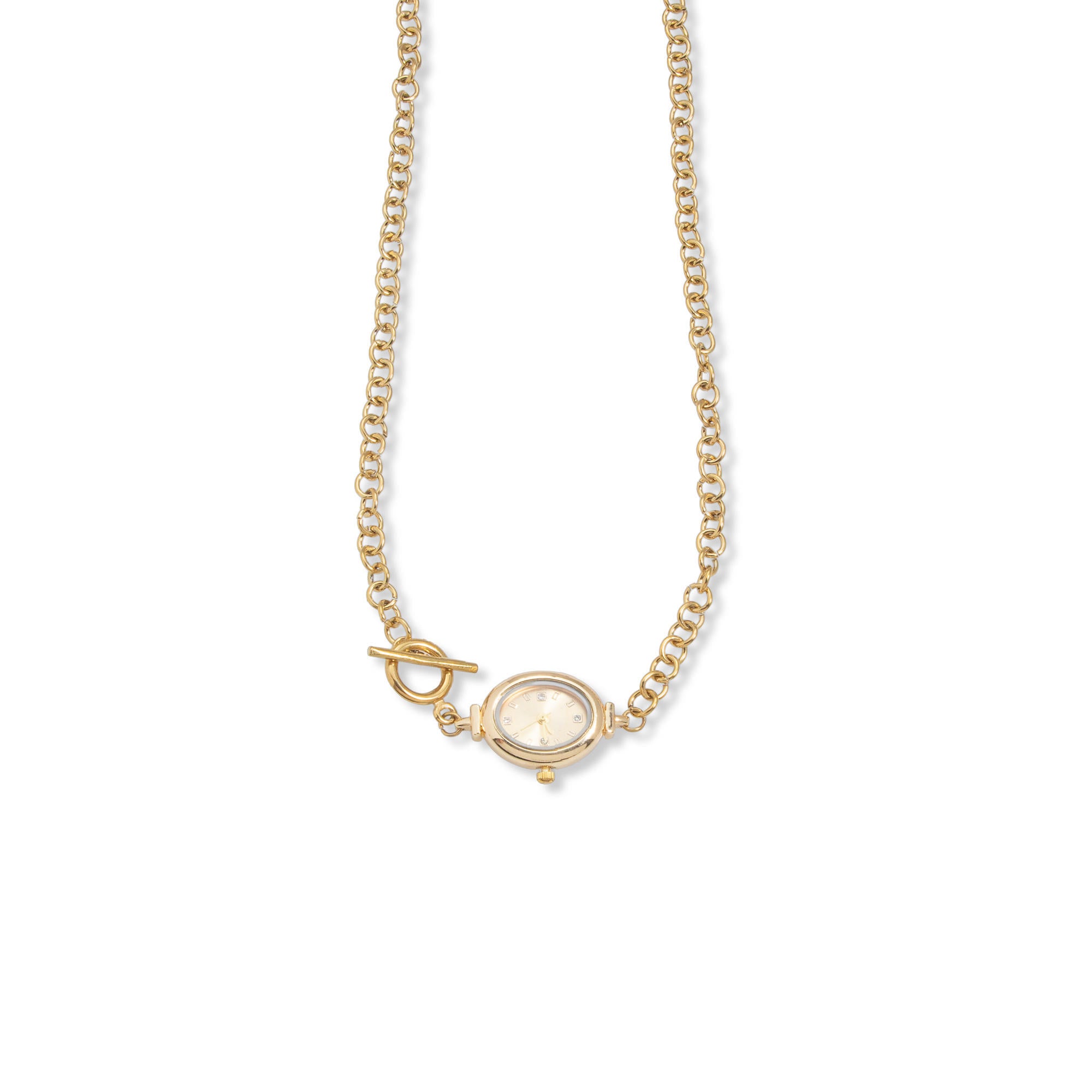 Collar con reloj ovalado y broche t 55cm