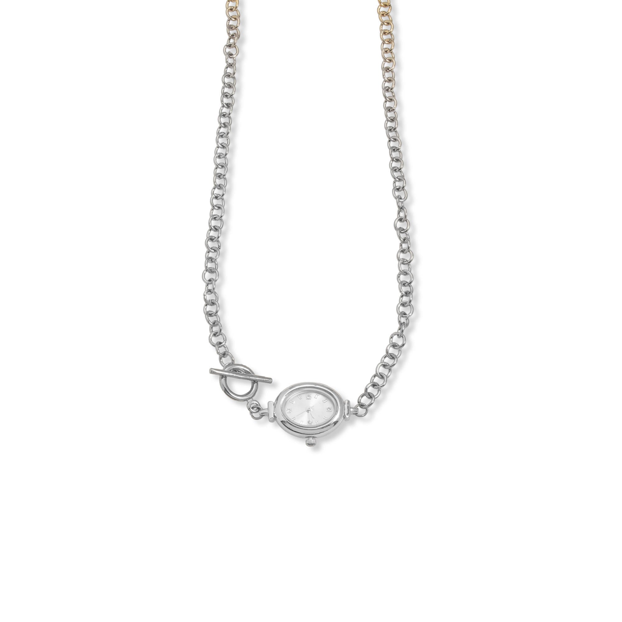 Collar con reloj ovalado y broche t 55cm
