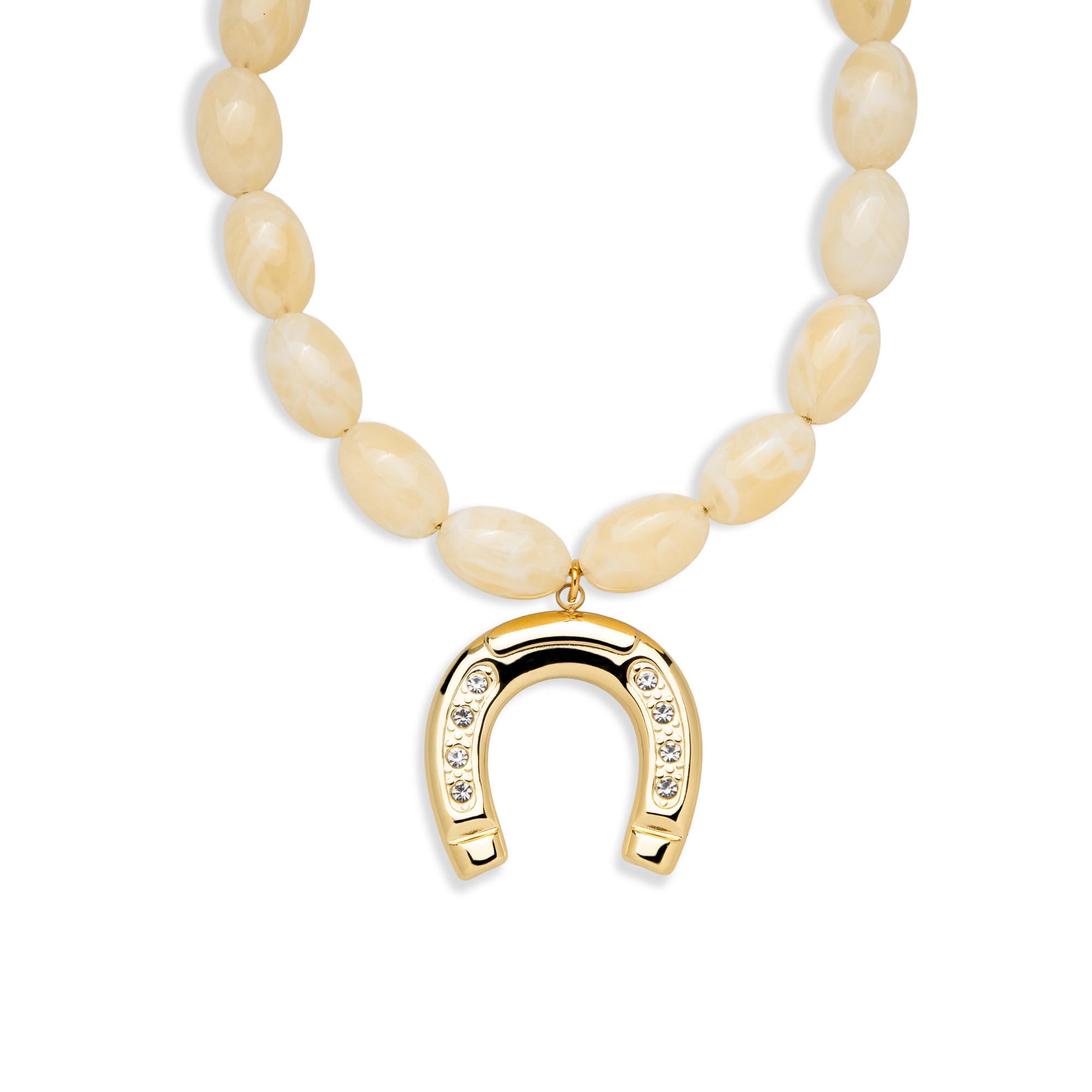 Collar con dije de herradura con circonia con cuentas ovaladas 21-26cm