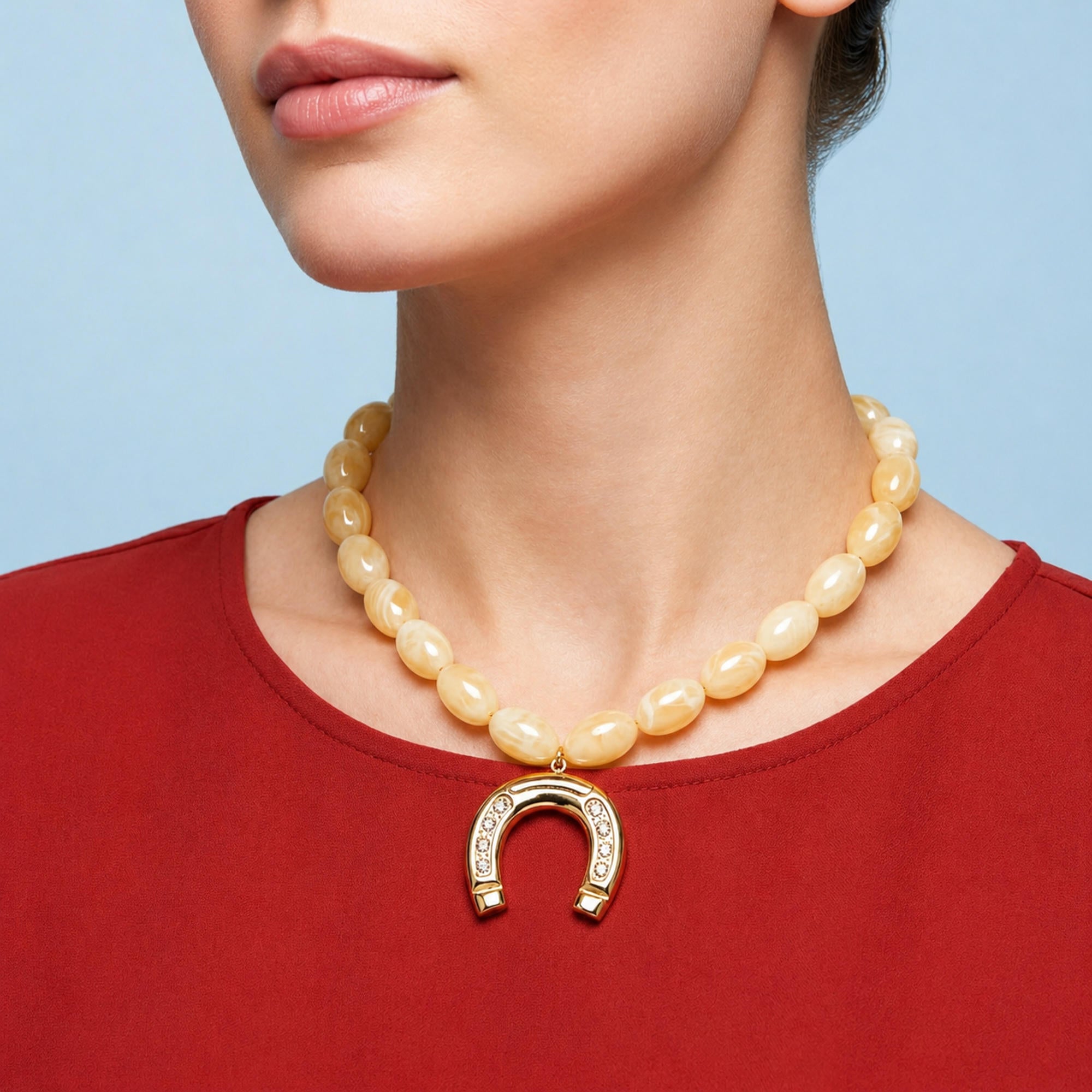 Collar con dije de herradura con circonia con cuentas ovaladas 21-26cm