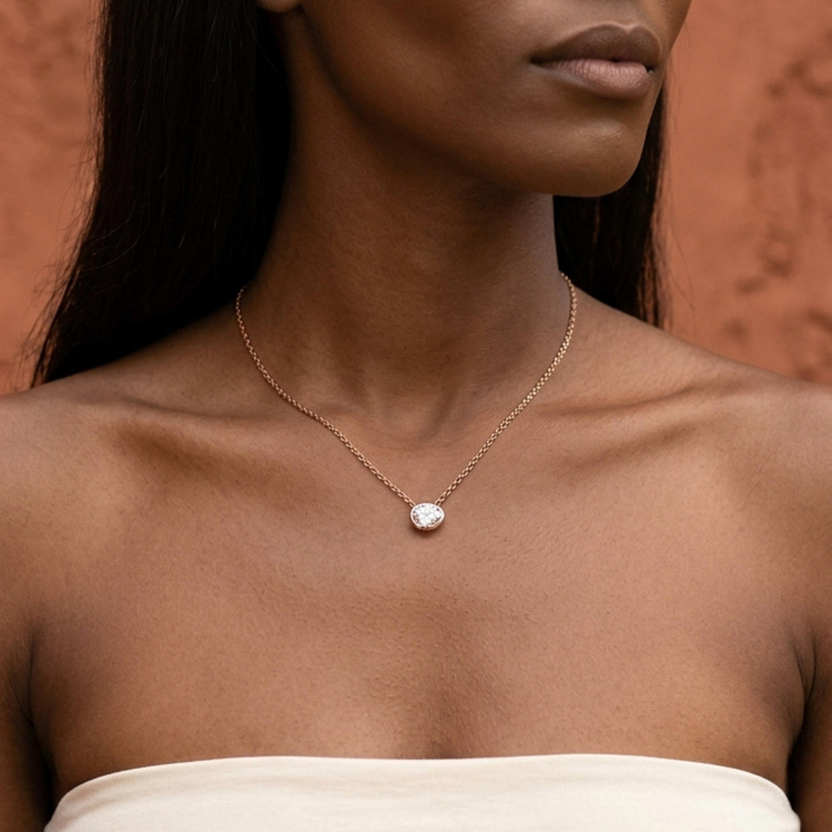 Collar con dije de cristal ovalado 50-55cm