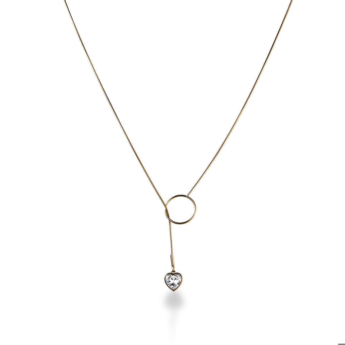 Collar corbatin cola de rata con dije de aro y corazon colgante 84cm