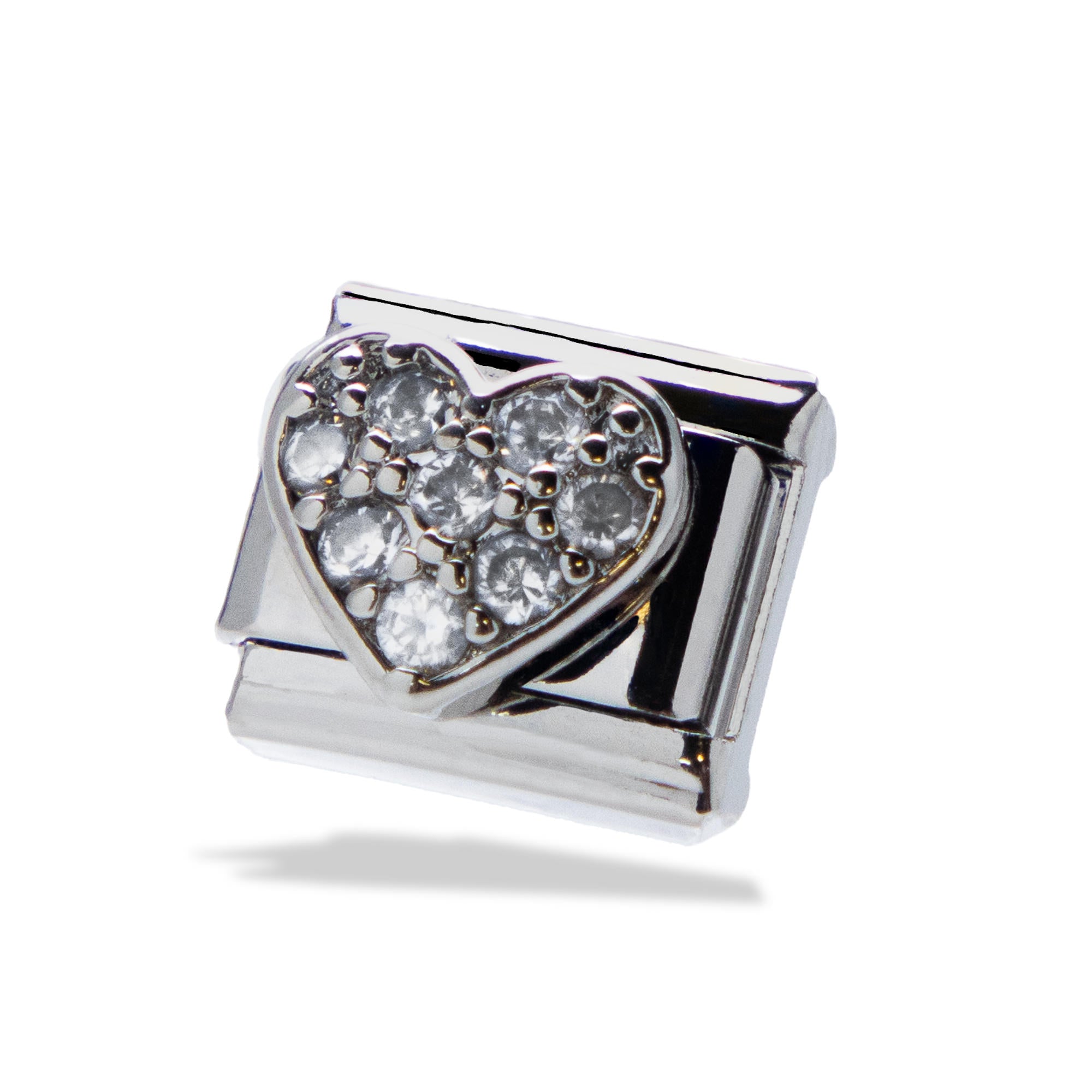 Charm eslabon italiano corazon con circonias 9x10mm
